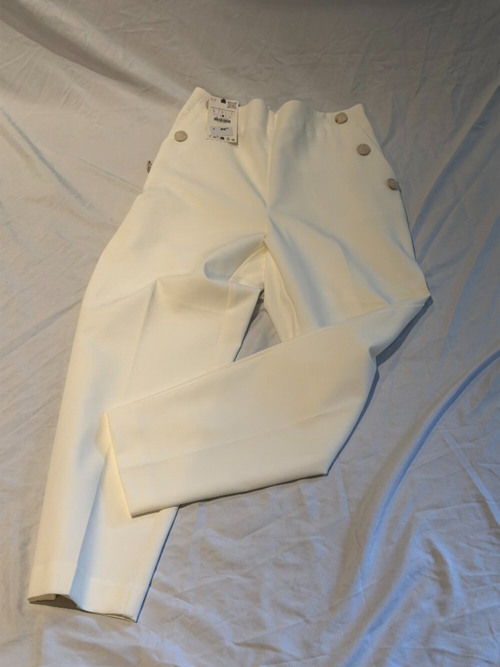 Zara High-Waisted Sailor Pants BNWT Size Large White Gold Button Trousers